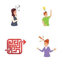 Decision making icons set cartoon vector. People thinking and solving problem vector