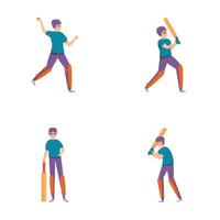 Batsman character icons set cartoon vector. Cricket player with bat and bowler vector
