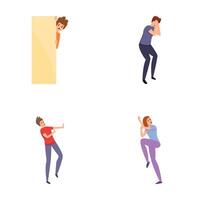 Scared emotion icons set cartoon vector. Man and woman scared and confused vector