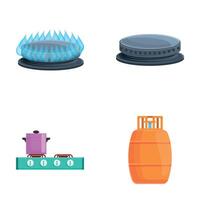 Gas burner icons set cartoon vector. Different type of gas furnace and burner vector
