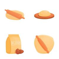 Preparing dough icons set cartoon vector. Kneading and rolling out dough process vector