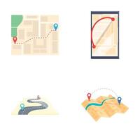 Gps smartphone icons set cartoon vector. Various navigation map on device screen vector