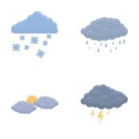 Weather change icons set cartoon vector. Cloud with rain thunderstorm and snow vector