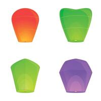 Chinese lantern icons set cartoon vector. Various colorful sky lantern vector