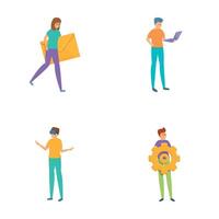 Interaction icons set cartoon vector. Workflow and job organization vector