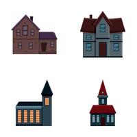 Old building icons set cartoon vector. Various dwelling in bad condition vector