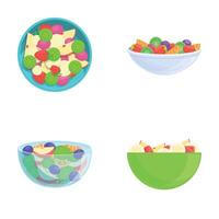 Useful salad icons set cartoon vector. Salad with fresh fruit and berry vector