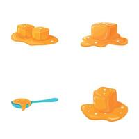 Toffee caramel icons set cartoon vector. Melted appetizing caramel cube vector