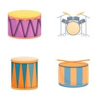 Percussion tool icons set cartoon vector. Drum of different style and color vector