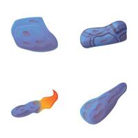 Flying meteorite icons set cartoon vector. Space meteor, comet or asteroid vector