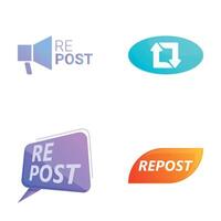Repost symbol icons set cartoon vector. Retweet repost and share button vector
