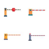 Railway crossing icons set cartoon vector. Open and closed railroad barrier vector
