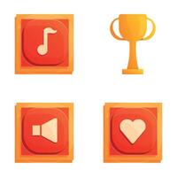 Sound icons set cartoon vector. Button for speaker note cup and heart sign vector