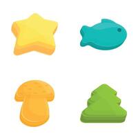 Baking molds icons set cartoon vector. Various colorful cookie cutter vector