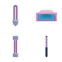 Bactericidal lamp icons set cartoon vector. Luminous lamp with ultraviolet ray vector