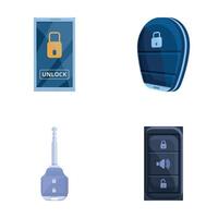 Carsharing icons set cartoon vector. Keyless vehicle entry device vector