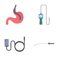 Stomach endoscopy icons set cartoon vector. Gastroscopy endoscope device vector