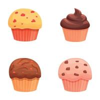 Tasty muffin icons set cartoon vector. Cupcake various flavor and color vector