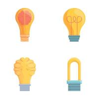 Smart bulb icons set cartoon vector. Various glowing smart lamp vector