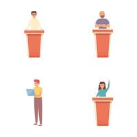 Test game icons set cartoon vector. People testing game application vector