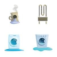 Broken machine icons set cartoon vector. Broken washing machine vector