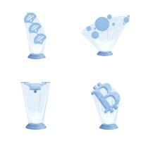 Various hologram icons set cartoon vector. Dna molecule planet drone and bitcoin vector