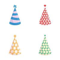 Paper hat icons set cartoon vector. Holiday celebration paper cone vector