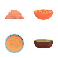 Lentil product icons set cartoon vector. Lentil seed and bowl of soup vector