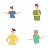 Decision making icons set cartoon vector. Character does not know what to do vector