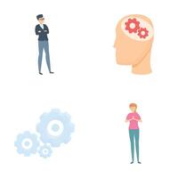 Search solution icons set cartoon vector. People in calm and focused state vector