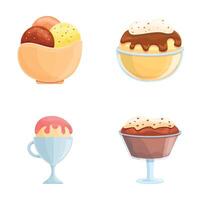Dessert icons set cartoon vector. Ice cream in various flavor and topping vector