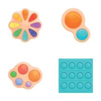 Colorful popit icons set cartoon vector. Pop it toy of various shape and color vector