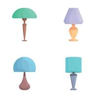 Lamp icons set cartoon vector. Table torchere with various lampshade vector