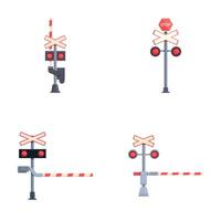Railway crossing icons set cartoon vector. Open and closed railroad barrier vector