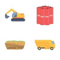 Mining industry icons set cartoon vector. Machine of quarry mining work vector
