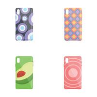 Phone cover icons set cartoon vector. Smartphone case with decorative ornament vector