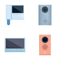 Door phone icons set cartoon vector. Video audio intercom entry system vector