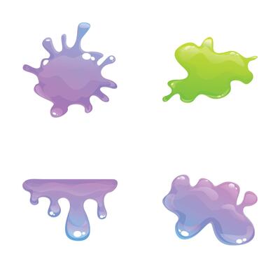 Colorful slime icons set cartoon vector. Various dripping slime stain
