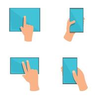 Scrolling screen icons set cartoon vector. Hand gesture on touch digital device vector