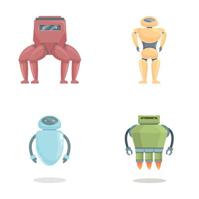 Various robot icons set cartoon vector. Modern electronic robot