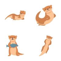 Funny weasel icons set cartoon vector. Mink ferret character vector