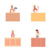 Master class icons set cartoon vector. Chef conducting master class vector