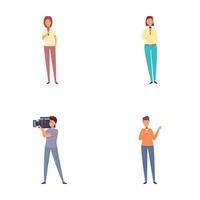 Live reporting icons set cartoon vector. Journalist interview recording vector