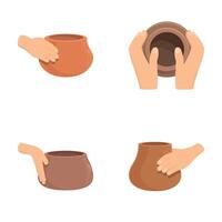 Pottery studio icons set cartoon vector. Creating clay vase on wheel vector