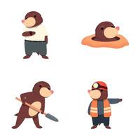 Mole character icons set cartoon vector. Cute cartoon mole vector