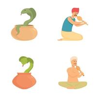 Snake charmer and cobra illustrations set vector