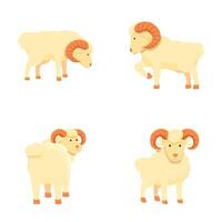 Four cute cartoon rams in various poses, isolated on a white background vector