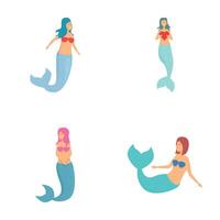 Set of colorful mermaid illustrations vector