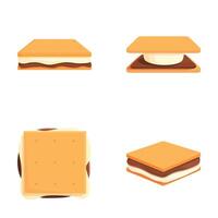 Set of four cartoon style illustrations of smores with marshmallow and chocolate vector