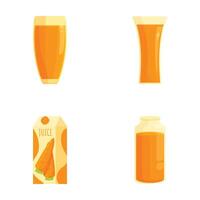 Assorted carrot juice containers and glasses set vector